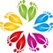 Many feet in color, foot care and massage logo