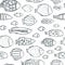 Many fishes swimming in the water. Seamless pattern.