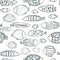 Many fishes swimming in the water. Seamless pattern.