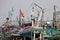 Many fishing boats moored in the port harbor, More than hundred Indonesia fishing boat docked at the pier