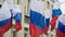 many flags of Russia flutter in the wind