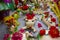 Many foods and symbols on a desk for dead people