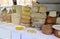 many forms of aged cheese such as caciotta and pecorino in the m