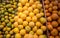 Many fresh and beautiful Oranges with a good taste in the basket at the market