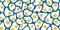 Many fried eggs on blue background, food in the flat style, abstract vector design seamless pattern