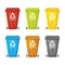 Many garbage cans with sorted garbage. Sorting garbage. Ecology and recycle concept. Trash cans isolated
