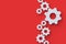 Many gears on red background. Engineering technology. Mechanism development