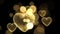 Many glow hearts rotate with gold bokeh