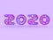 Many gold pink sphere violet/purple scene 2020 abstract type/text number 3d rendering