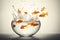 Many goldfishes jumping from one bowl to the other AI generated