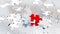 Many Grey Puzzle pieces in Chaos and one Red piece with white background