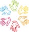 Many hands with smile, children and kindergarden background, people and kids logo, kids and pediatrician logo, kids background