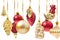 Many hanging Christmas globes or various decorations