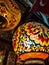 Many hanging and lit colourful and decorative Turkish glass light shades in a shop, Grand Bazaar, Istanbul, Turkey, Europe