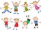 Many happy kid cartoon jumping and dancing together