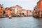 Many houses line up a Canal in Venice, Italy