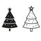 Many icons of colored trees, Christmas trees for Christmas and New Year, vector illustration