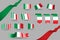 Many Italy flags, waving banners and bookmarks