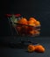 Many kumquats shopping cart basket scatter  dark orange citrus