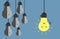Many light bulb characters