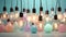 Many light bulbs on a pastel background