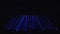 Many lighting devices on the empty stage of the concert hall. Stock footage. Blue and purple shimmering light strobes