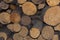 Many logs gray trunk storage of fuel for the fireplace rustic background