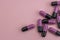 Many medicines purple and black pills capsules