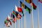 Many National Flags waving on the wind in Dubai during Expo 2020.