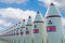 Many nuclear missiles with North Korean flag. 3D rendered illustration