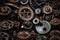 many old rusty metal gears or machine parts.repair concept