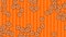 Many orange fruit slices falling down on orange striped background