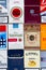 Many packs of different cigarettes photographed with top view flat lay composition on March 25, 2017 in Prague, Czech republic.