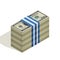 Many packs of hundred-dollar bills, stacks of banknotes, pile of cash, paper money
