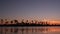 Many palm trees silhouettes reflection, sunset ocean beach, California coast USA