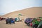 Many parked dune buggies for outdoor recreation in Huacachina Ica peru