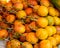 Many of passion fruit on market place. Close up. Background and texture