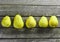 Many pears on a rustic wooden table. Useful fruit. Healthy diet food. Top view.