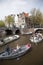 Many people on canal trip in centre of dutch capital amsterdam