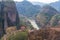 Many people climb to the top of Wuyishan mountain, peaks and the River of Nine Bends, Fujian province, China