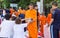 Many people give food and drink for alms to 1,536 Buddhist monks in visakha bucha day