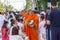 Many people give food and drink for alms to 1,536 Buddhist monks in visakha bucha day