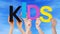 Many People Hands Holding Colorful Word Kids Blue Sky