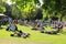 Many people in the park in the city Rotterdam in the summer.