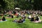 Many people in the park for the music event in the city Rotterdam in the summer.