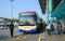 Many people wait for the bus at the station in Penang Airpor