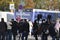 Many people who want to have a corona vaccination in front of a vaccination bus from the city of Vienna. Austria, Europe