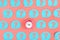 Many pink stickers with question marks are on the pink background. In the center is a small alarm clock. Concept, a