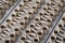 Many pots at Bilecik in Turkey. A factory producing clay pots.  Arrange rows of pots symmetrically