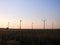 Many power turbine in field and beautiful sunrise sky, Lithuania